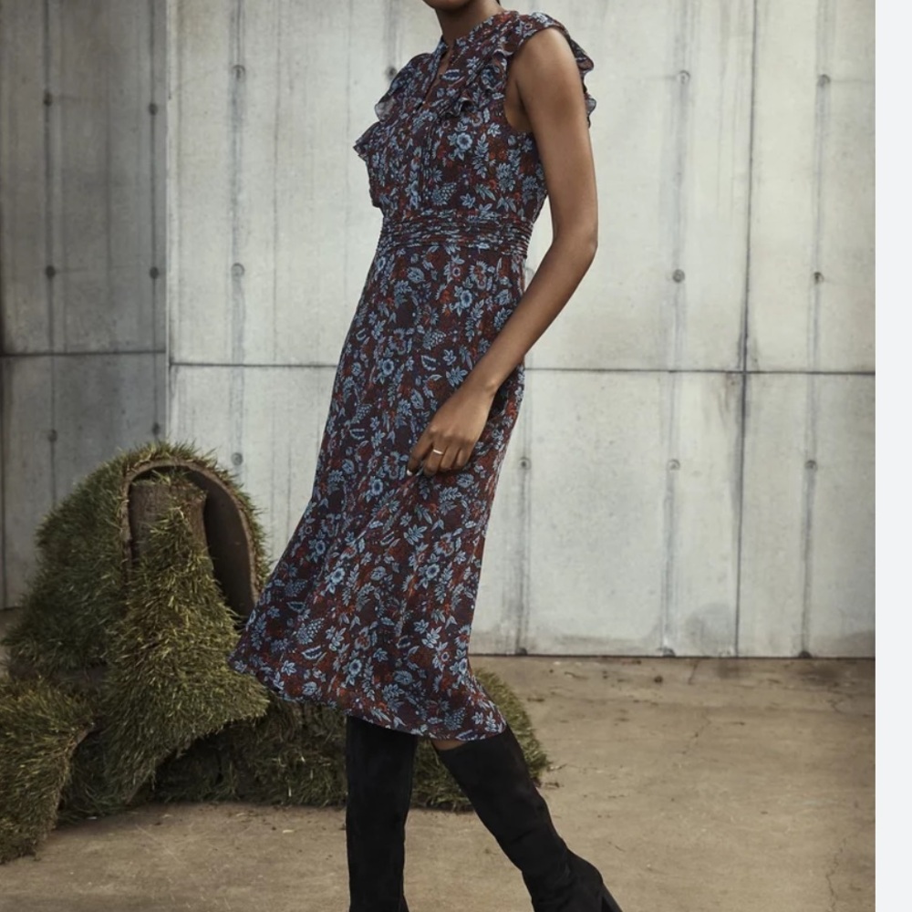 Banana Republic Fall 2019 Floral Ruffle Midi Dress - 8 Petite